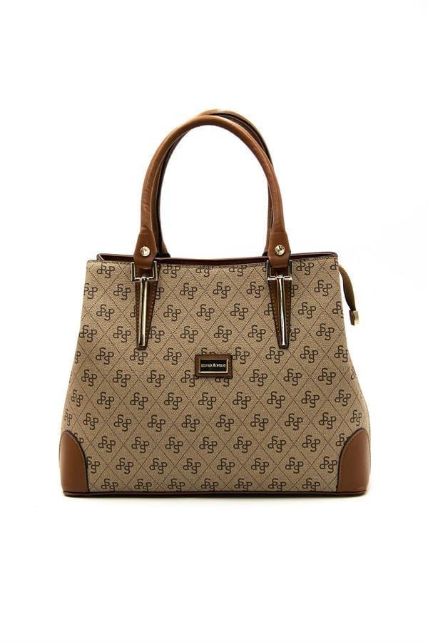 Silver & Polo SP667 Kadın El Çantası Monogram Koyu Bej-Taba