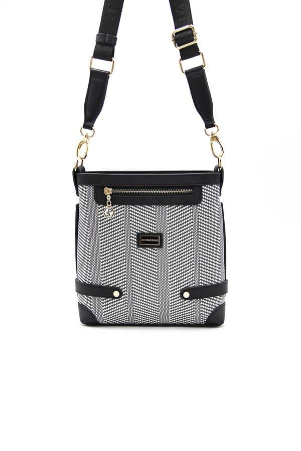 Silver & Polo SP1120 Kadın Çapraz Çanta Hasır Siyah Beyaz-Siyah