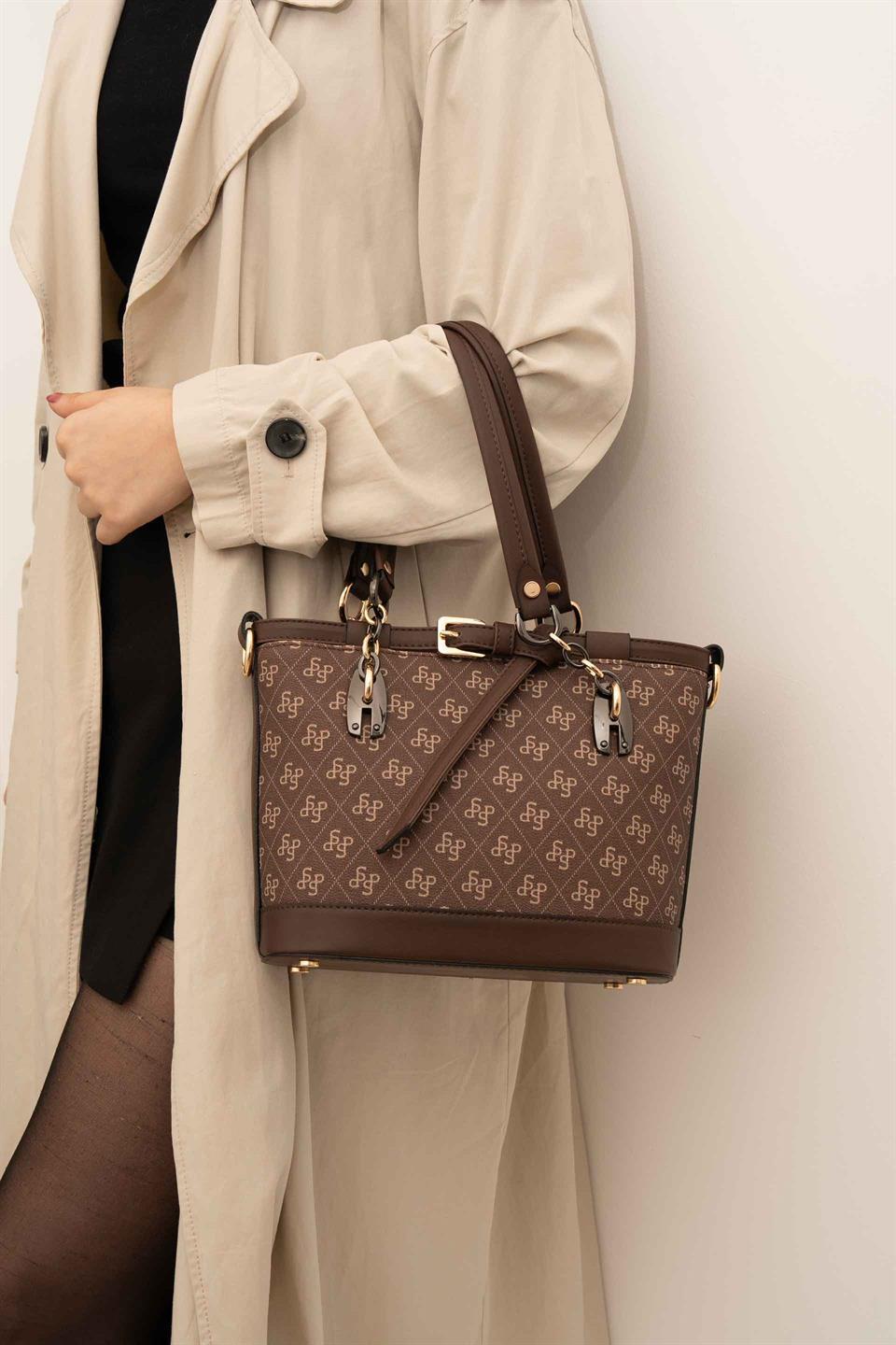 Silver & Polo SP1155 Kadın El Çantası Monogram Kahve-Kahve