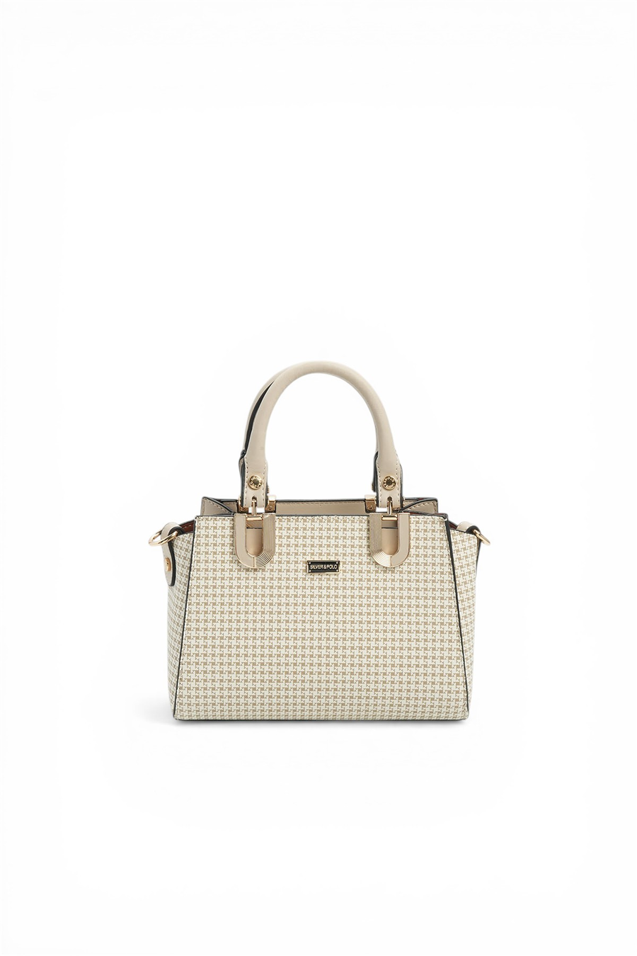 Silver & Polo SP1281 Kadın El Çantası Kaz Ayağı Ekose Kum-Kum Beji