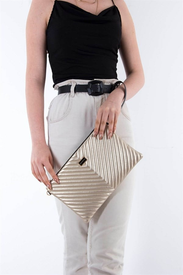Silver & Polo SP1034 Kadın Portföy & Clutch Kapitone V Altın
