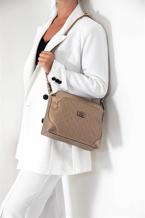 Silver & Polo SP364 Kadın Çapraz Çanta Logolu Bronz-Bronz