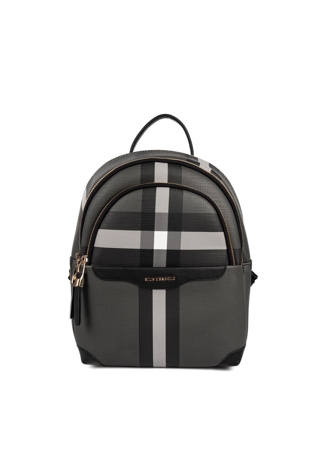 Silver & Polo SP1265 Kadın Sırt Çantası Ekose Siyah