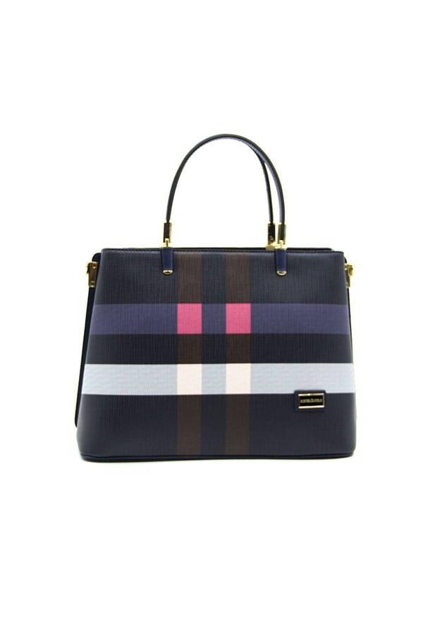 Silver & Polo SP924 Kadın El Çantası Ekose Lacivert-Lacivert