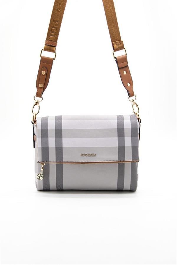 Silver & Polo SP963 Kadın Çapraz Çanta Ekose A.Gri-A.Taba