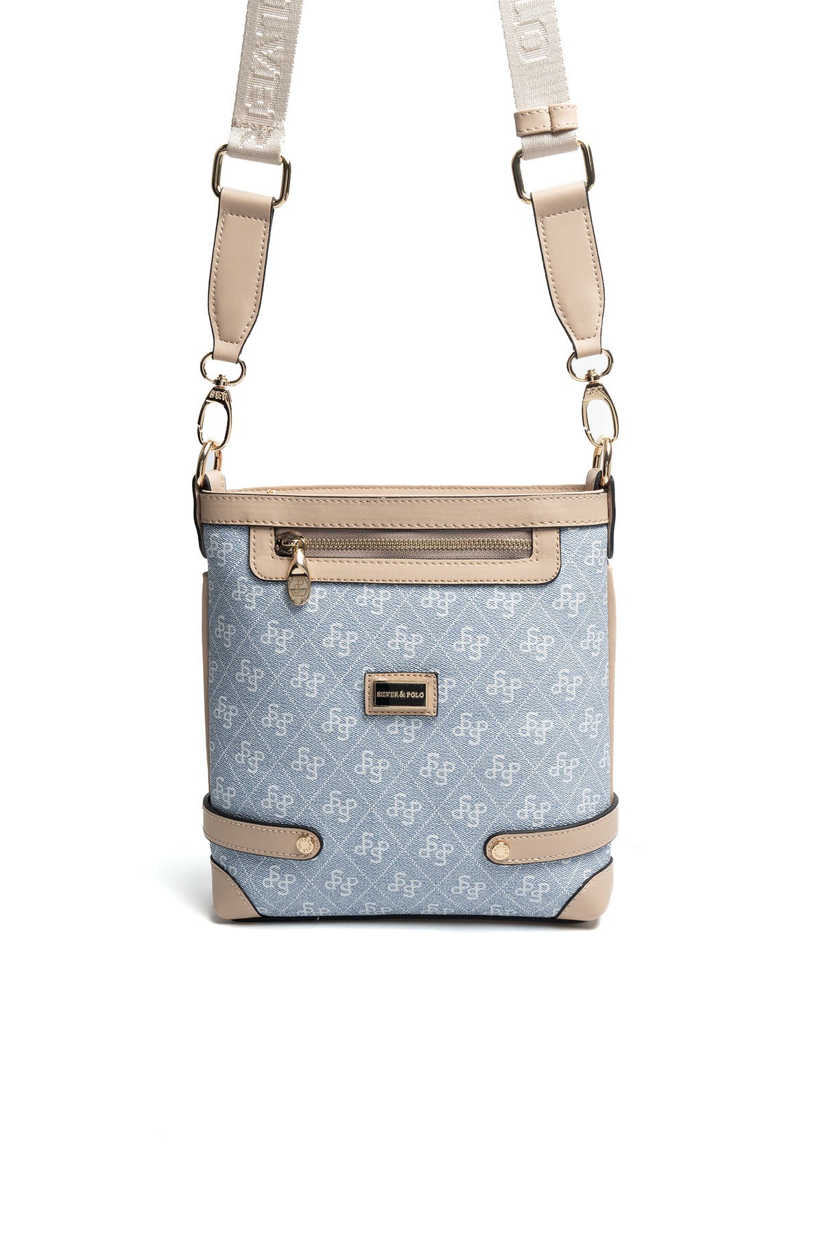 Silver & Polo SP1120 Kadın Çapraz Çanta Monogram Mavi-Ten