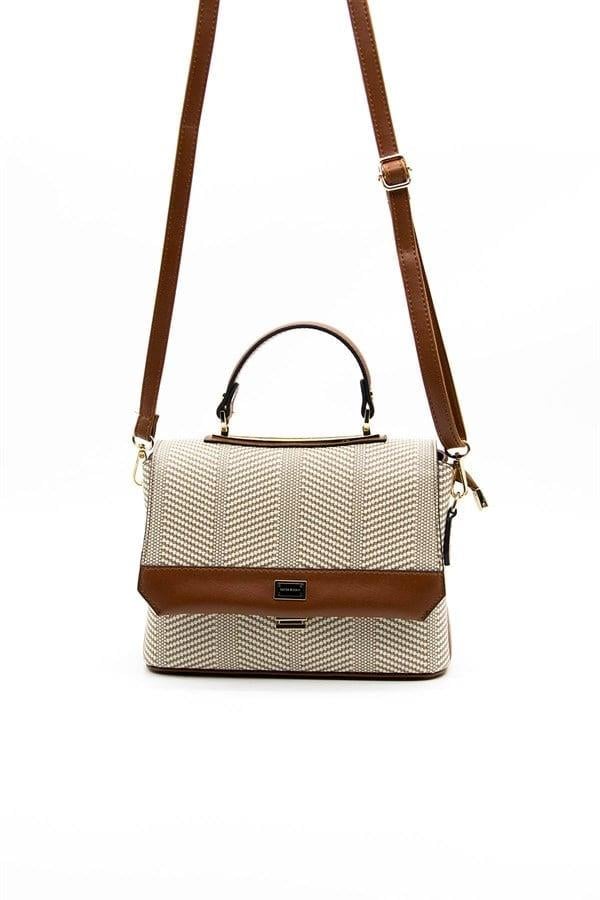 Silver & Polo SP838 Kadın Çapraz Çanta Hasır Bej-Taba