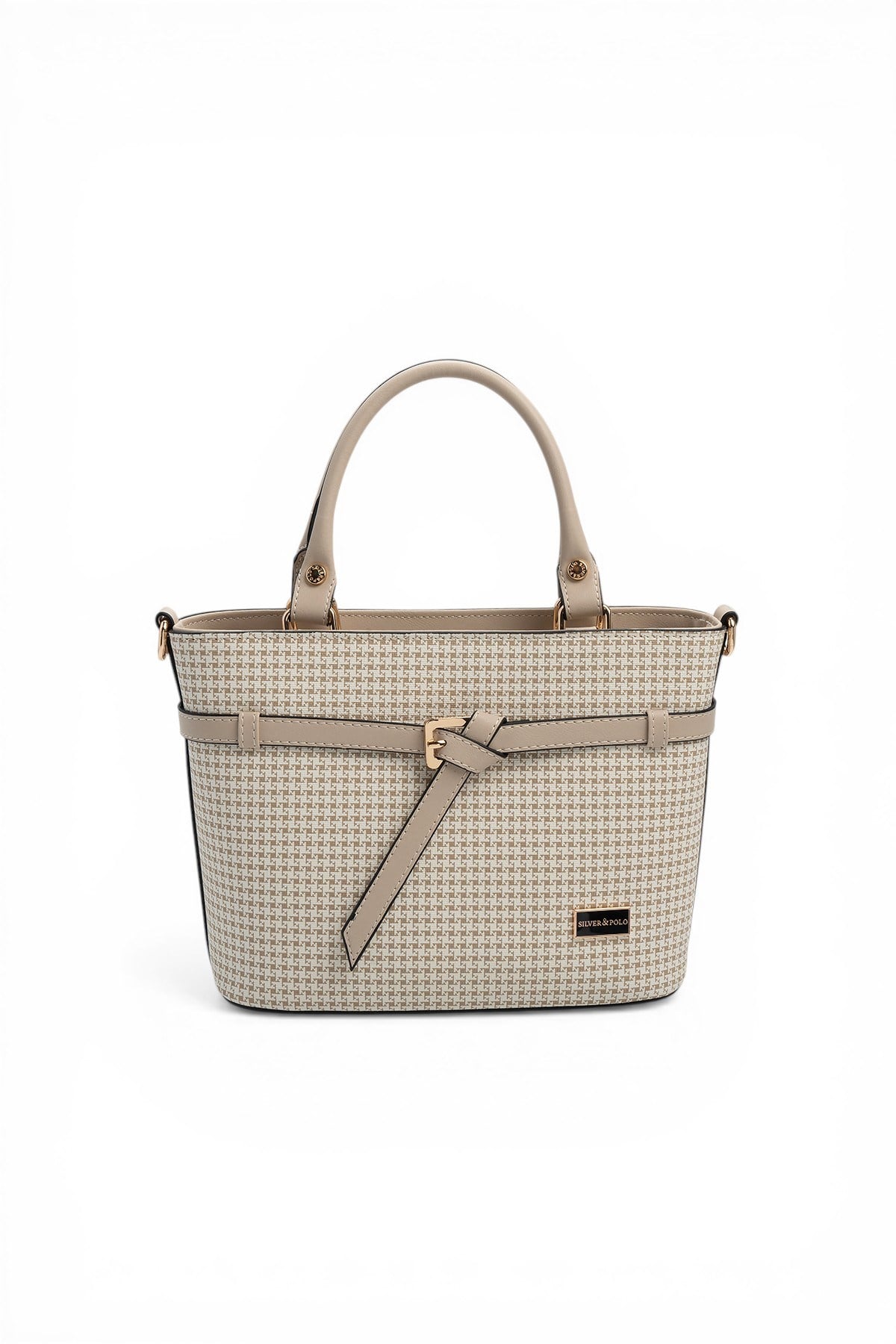 Silver & Polo SP1283 Kadın El Çantası Kaz Ayağı Ekose Kum-Kum Beji