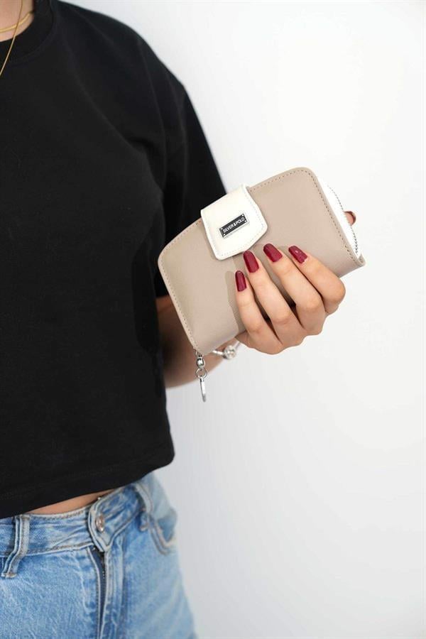 Silver & Polo SP874 Kadın Cüzdan & Kartlık Düz Koyu Bej-Kemik