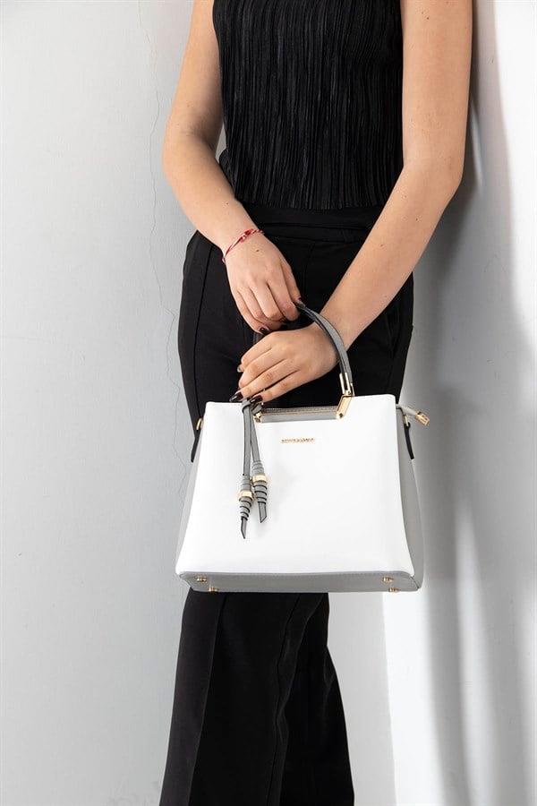 Silver Polo SP969 Kadın El Çantası Düz Beyaz-A.Gri