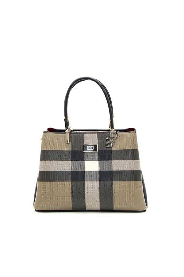 Silver & Polo SP1098 Kadın El Çantası Ekose Kahve-Siyah