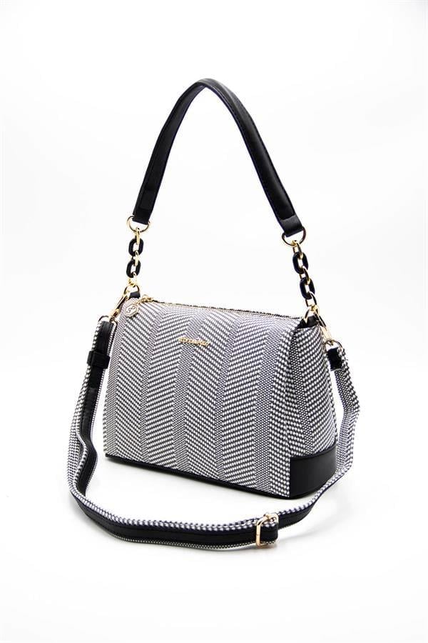 Silver & Polo SP910 Kadın Çapraz Çanta Hasır Siyah Beyaz-Siyah