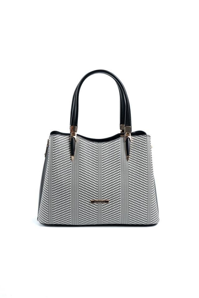 Silver & Polo SP1205 Kadın El Çantası Hasır Siyah Beyaz-Siyah