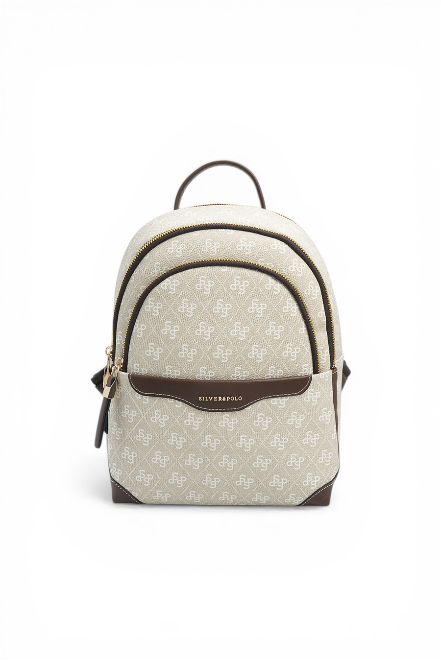 Silver & Polo SP1265 Kadın Sırt Çantası Monogram Taş-Kahve