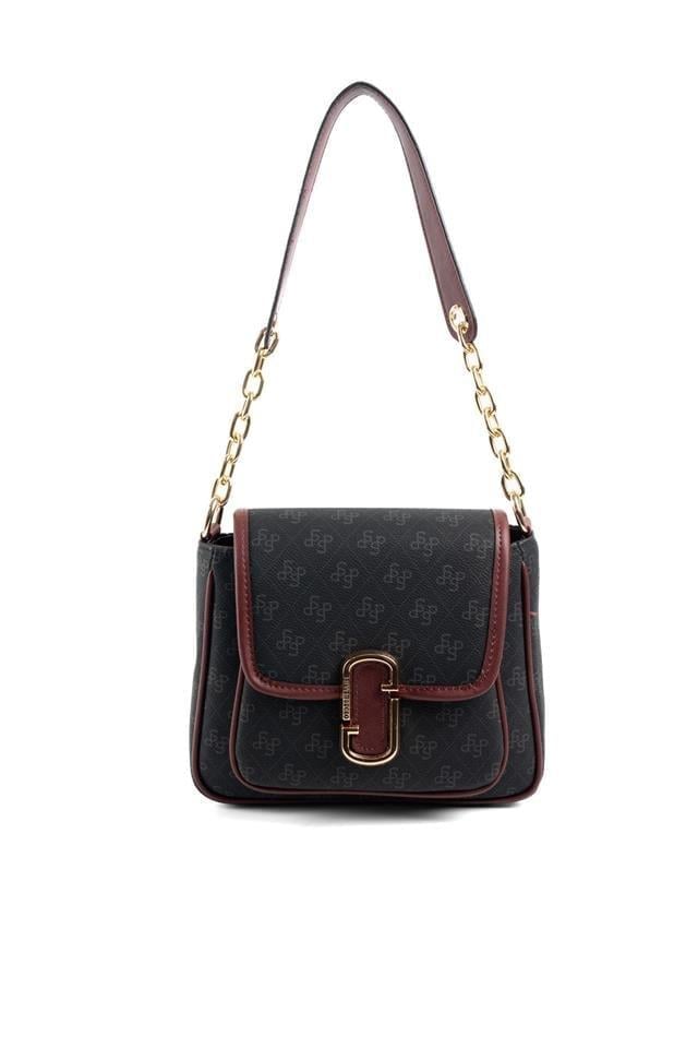 Silver Polo SP1147 Kadın Omuz Çantası Monogram Siyah-Bordo