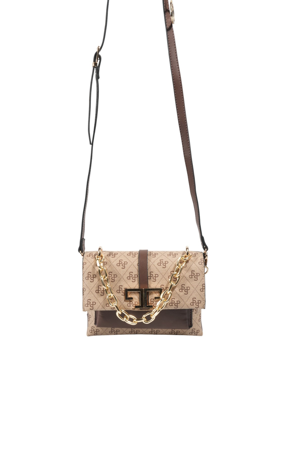 Silver & Polo SP1148 Kadın Çapraz Çanta Monogram Koyu Bej-Kahve