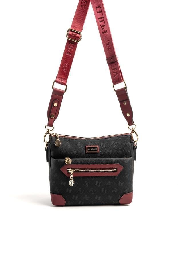Silver Polo SP1110 Kadın Çapraz Çanta Monogram Siyah-Bordo