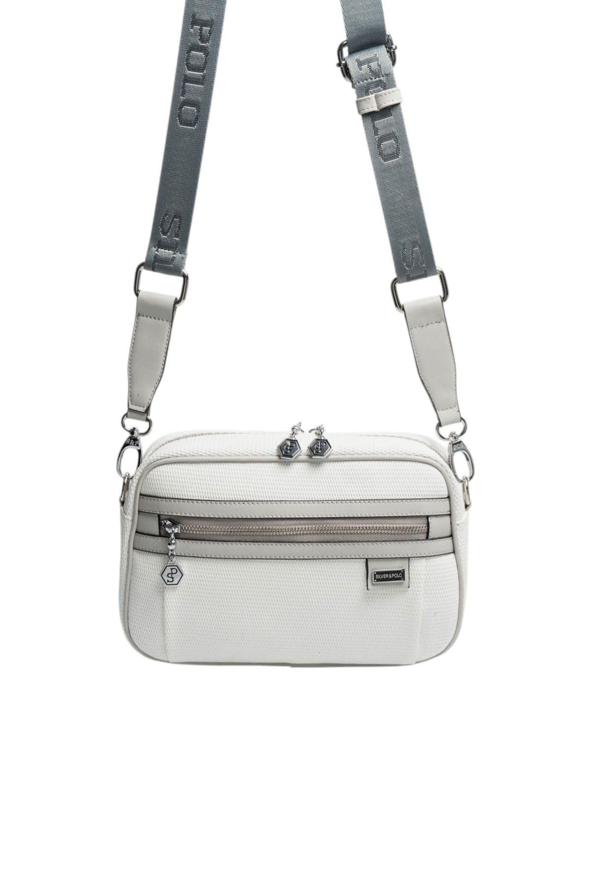 Silver & Polo SP1280 Kadın Çapraz Çanta Petek Beyaz-A.Gri