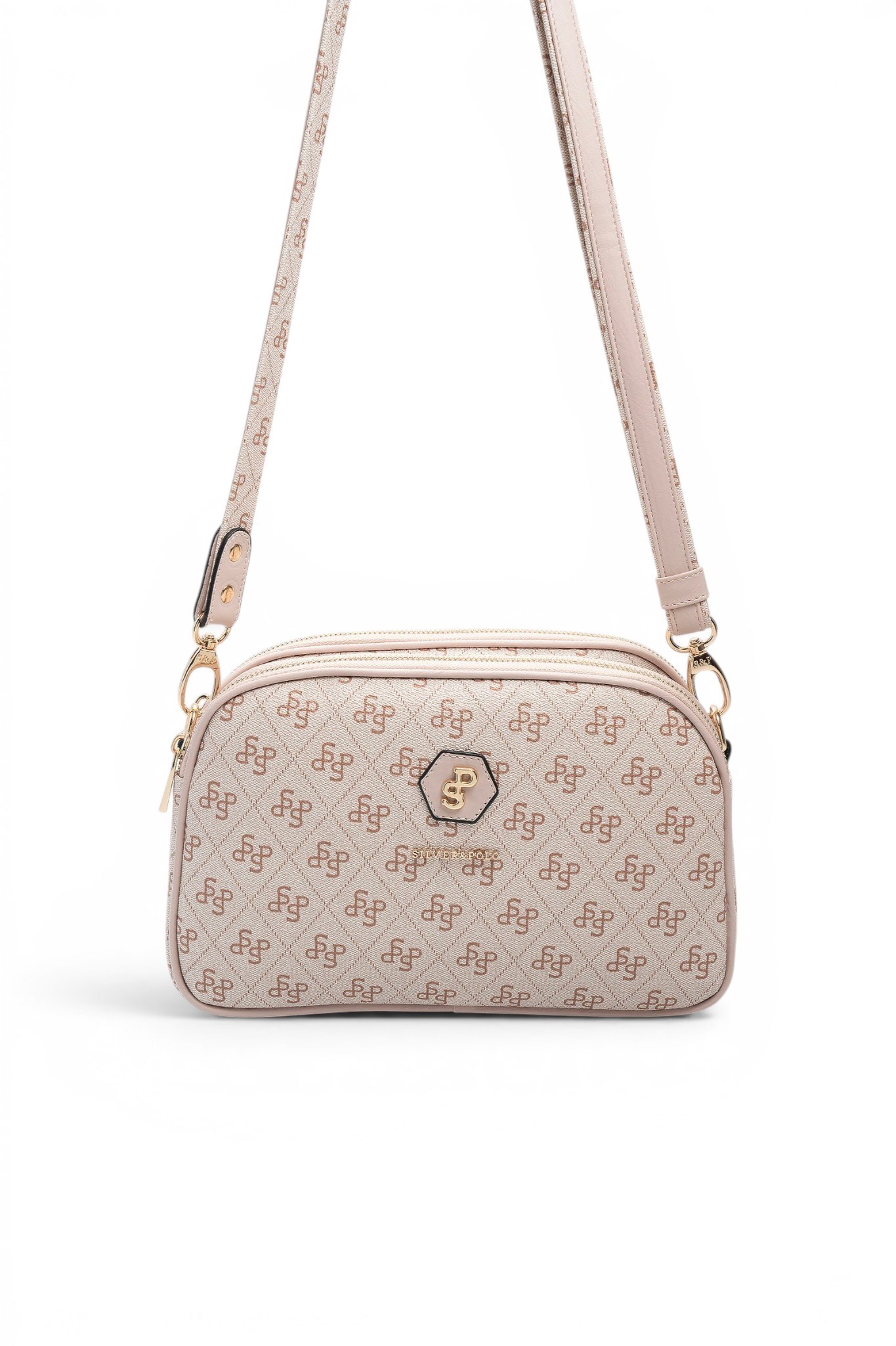 Silver Polo Pembe - Pudra Monogram Kadın Çapraz Çanta SP745