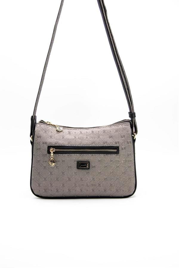 Silver & Polo SP818 Kadın Çapraz Çanta Logolu Platin-Siyah