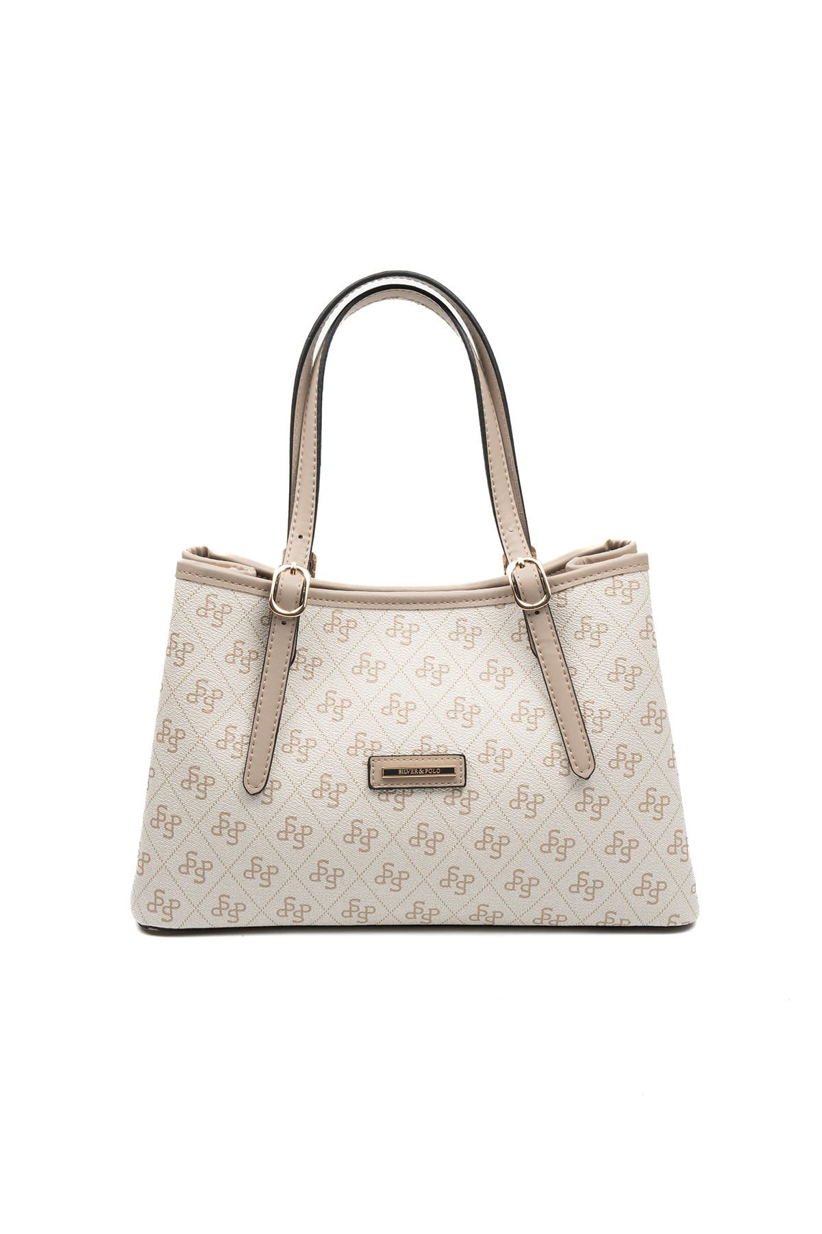 Silver & Polo SP1252 Kadın El Çantası Monogram Bej-Kum