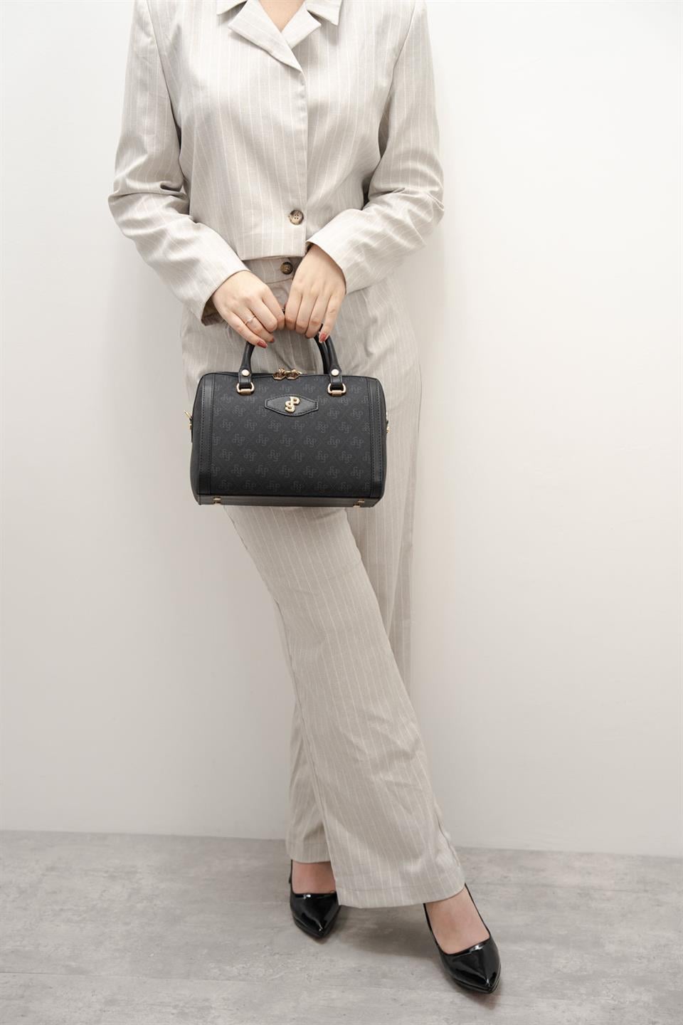 Silver & Polo SP1091 Kadın El Çantası Monogram Siyah-Siyah