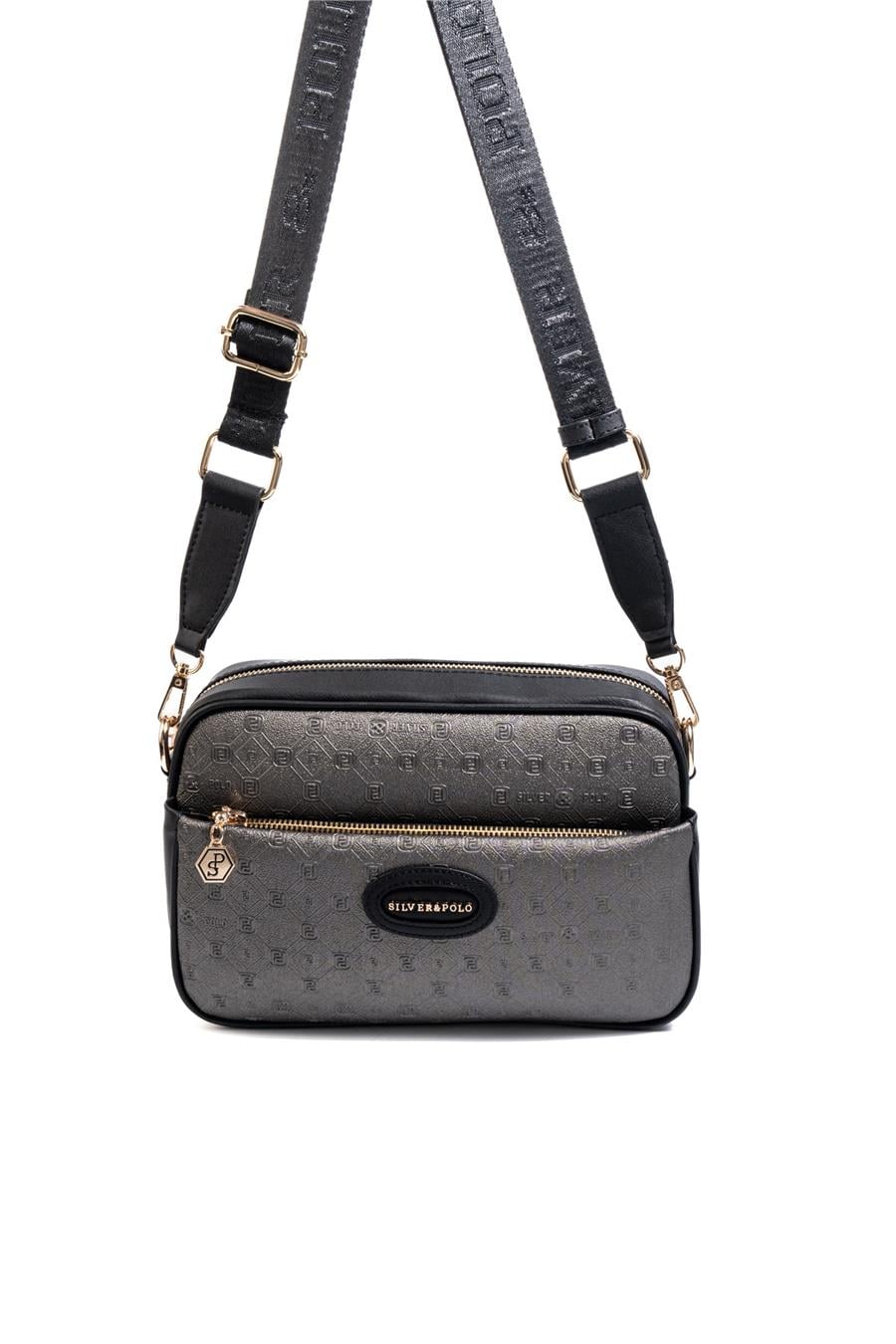 Silver & Polo SP1267 Kadın Çapraz Çanta Logolu Platin-Siyah