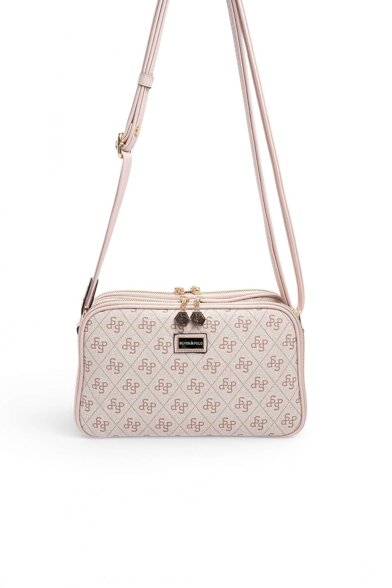 Silver Polo Pembe - Pudra Monogram Kadın Çapraz Çanta SP899