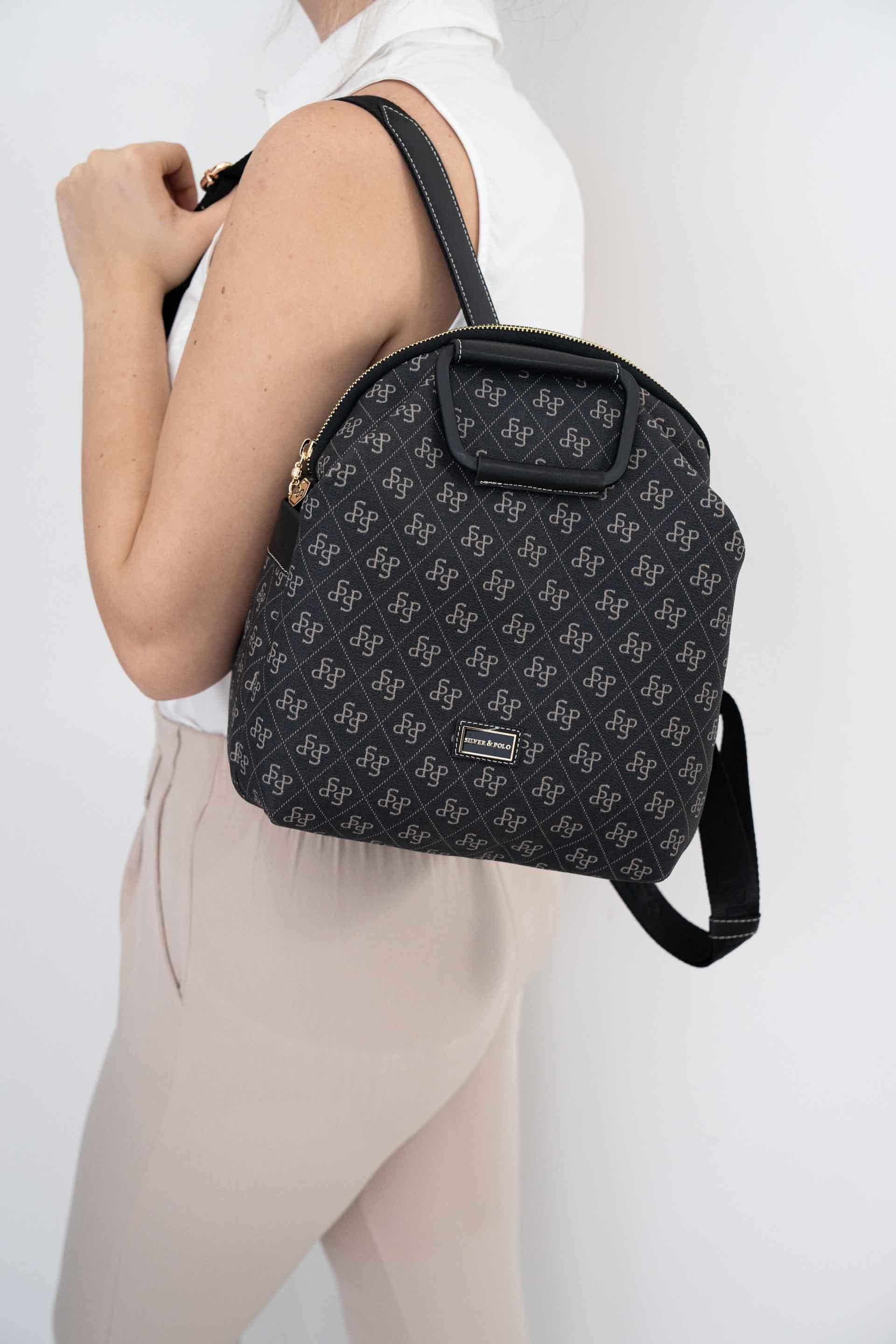 Silver & Polo SP771 Kadın Sırt Çantası Monogram Füme-Siyah