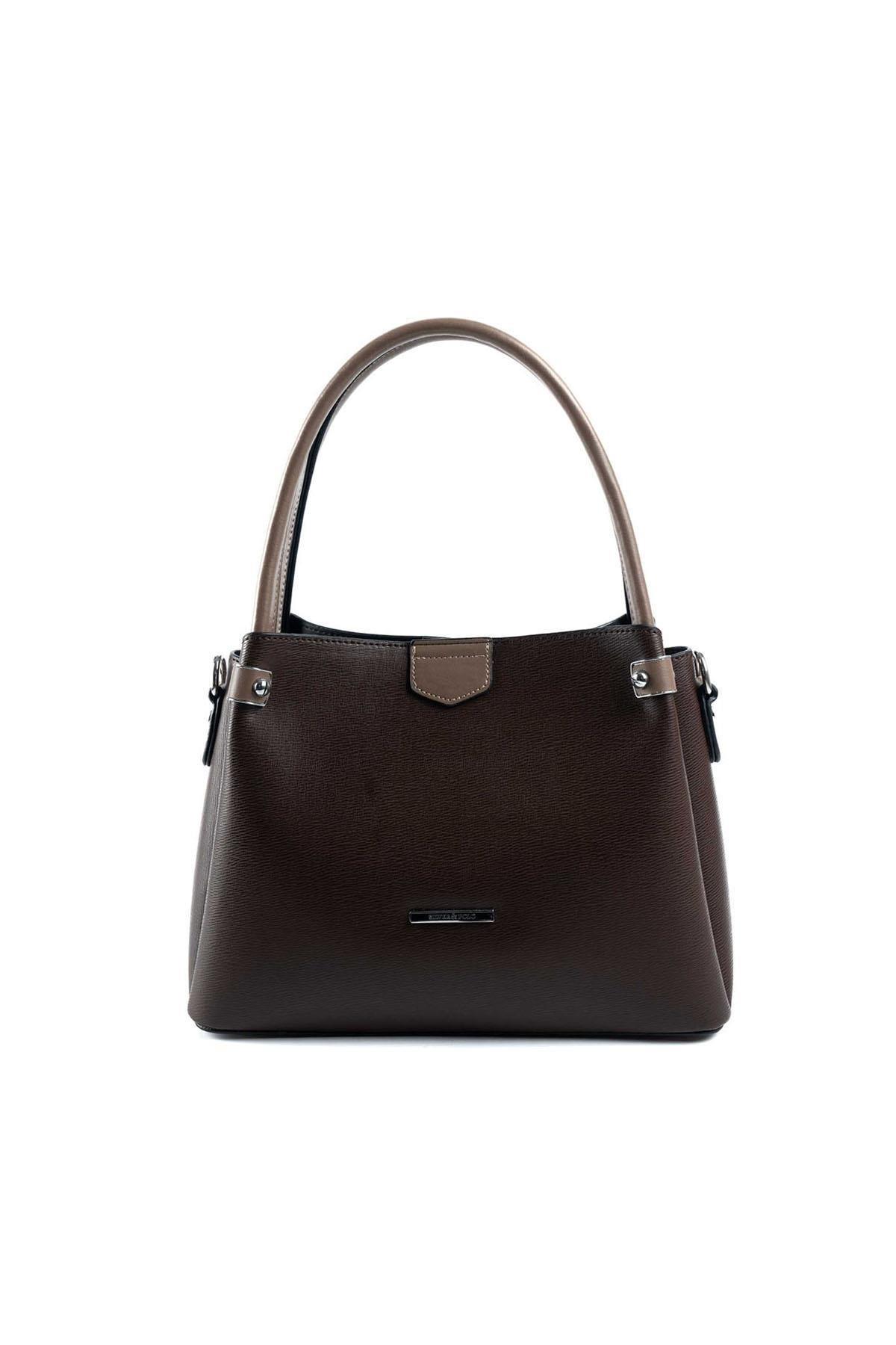 Silver & Polo SP1254 Kadın El Çantası Düz Kahve-Vizon
