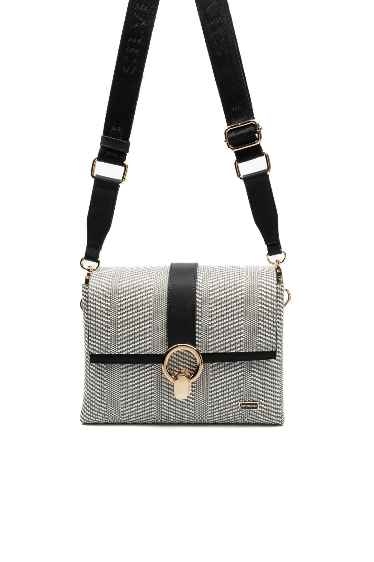 Silver & Polo SP1275 Kadın Çapraz Çanta Hasır Siyah Beyaz-Siyah