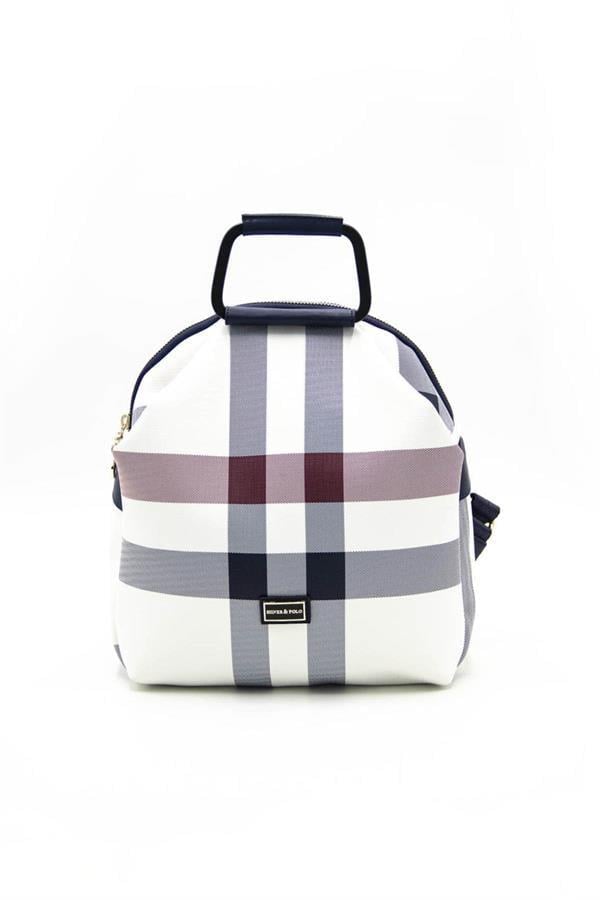 Silver & Polo SP771 Kadın Sırt Çantası Ekose Beyaz-Lacivert