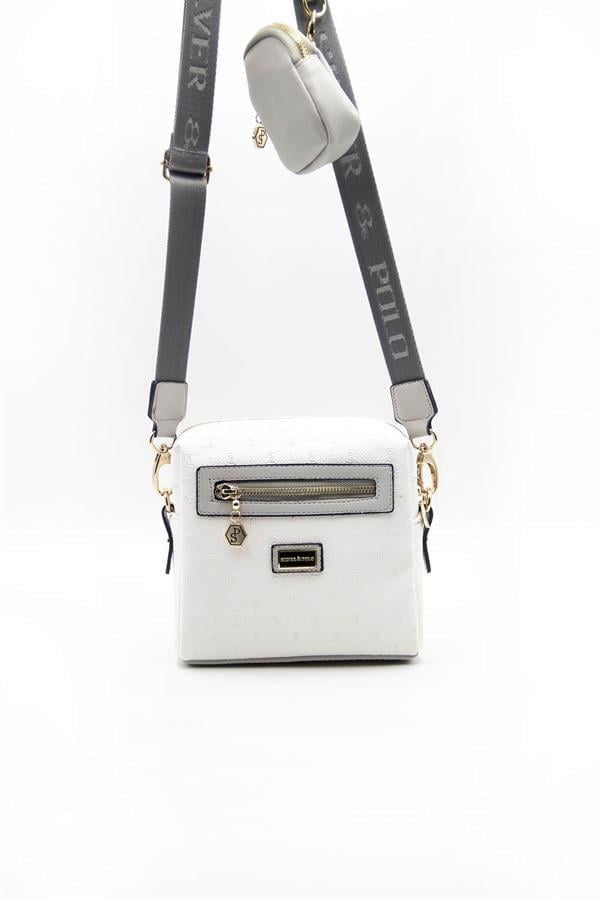 Silver & Polo SP1038 Kadın Çapraz Çanta Logolu Beyaz-A.Gri