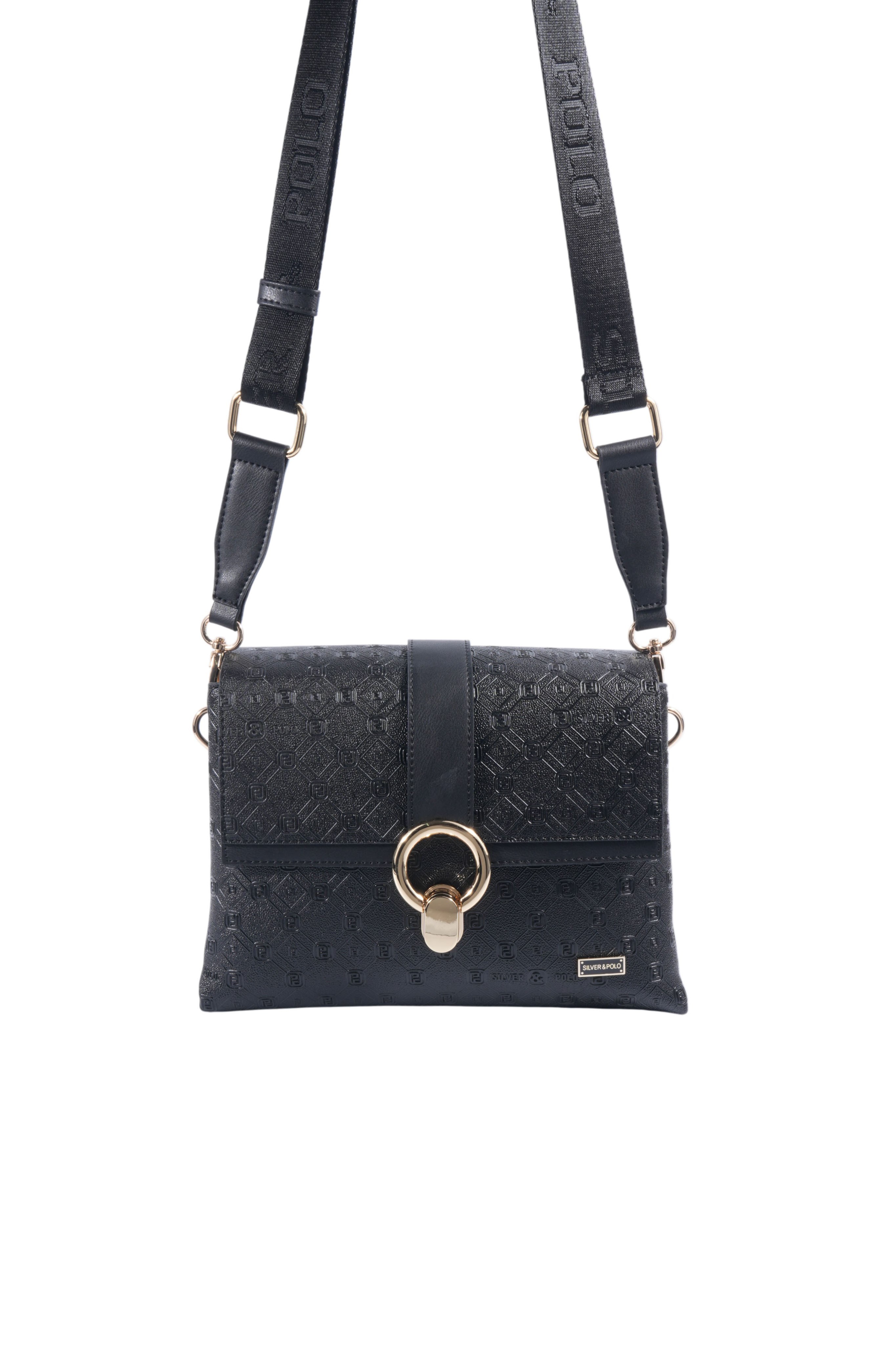 Silver & Polo SP1275 Kadın Çapraz Çanta Logolu Siyah-Siyah