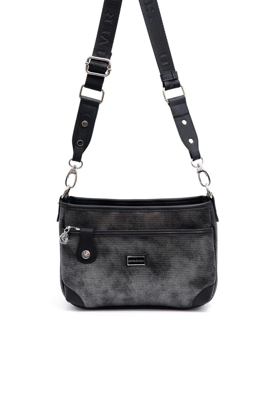 Silver & Polo SP1160 Kadın Çapraz Çanta Petek M.Gümüş-Siyah