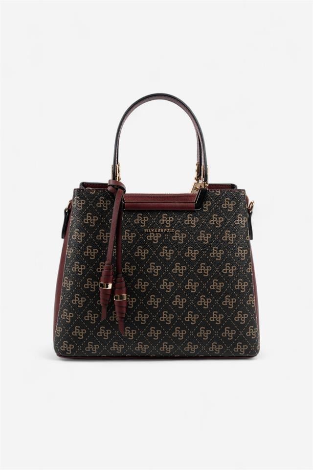 Silver & Polo SP969 Kadın El Çantası Monogram Kahve Sarı-Bordo