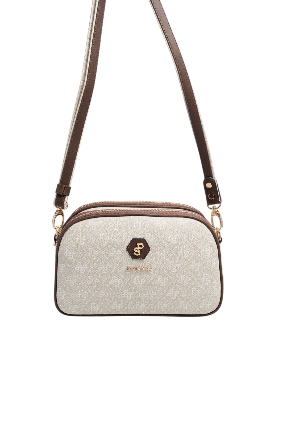 Silver & Polo SP745 Kadın Çapraz Çanta Monogram Taş-Kahve