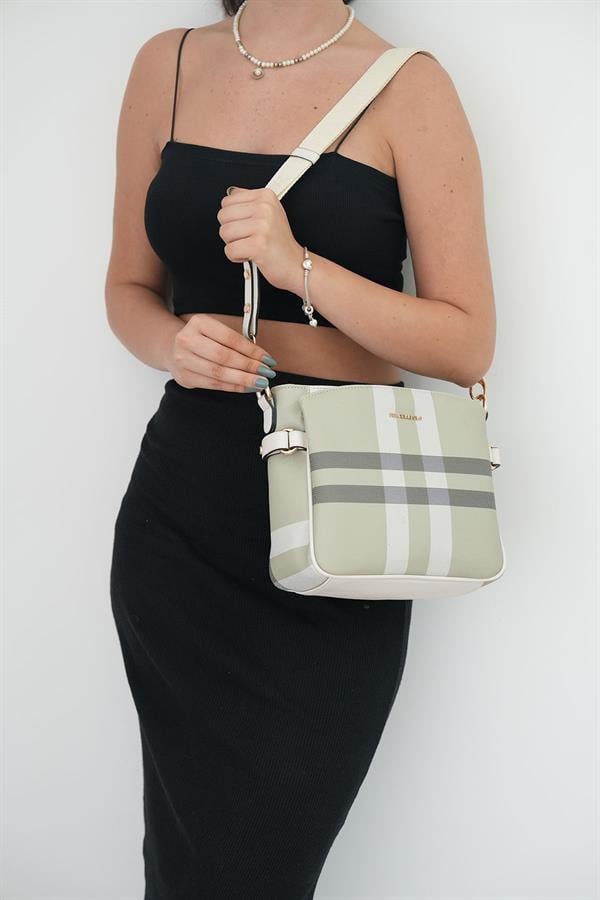 Silver & Polo SP884 Kadın Çapraz Çanta Ekose A.Yeşil-Kemik