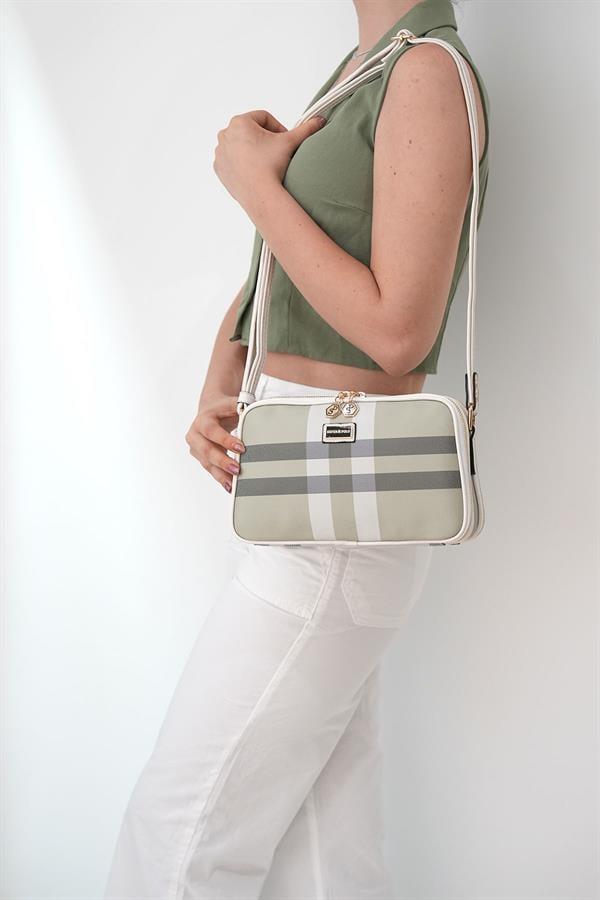 Silver & Polo SP899 Kadın Çapraz Çanta Ekose A.Yeşil-Kemik