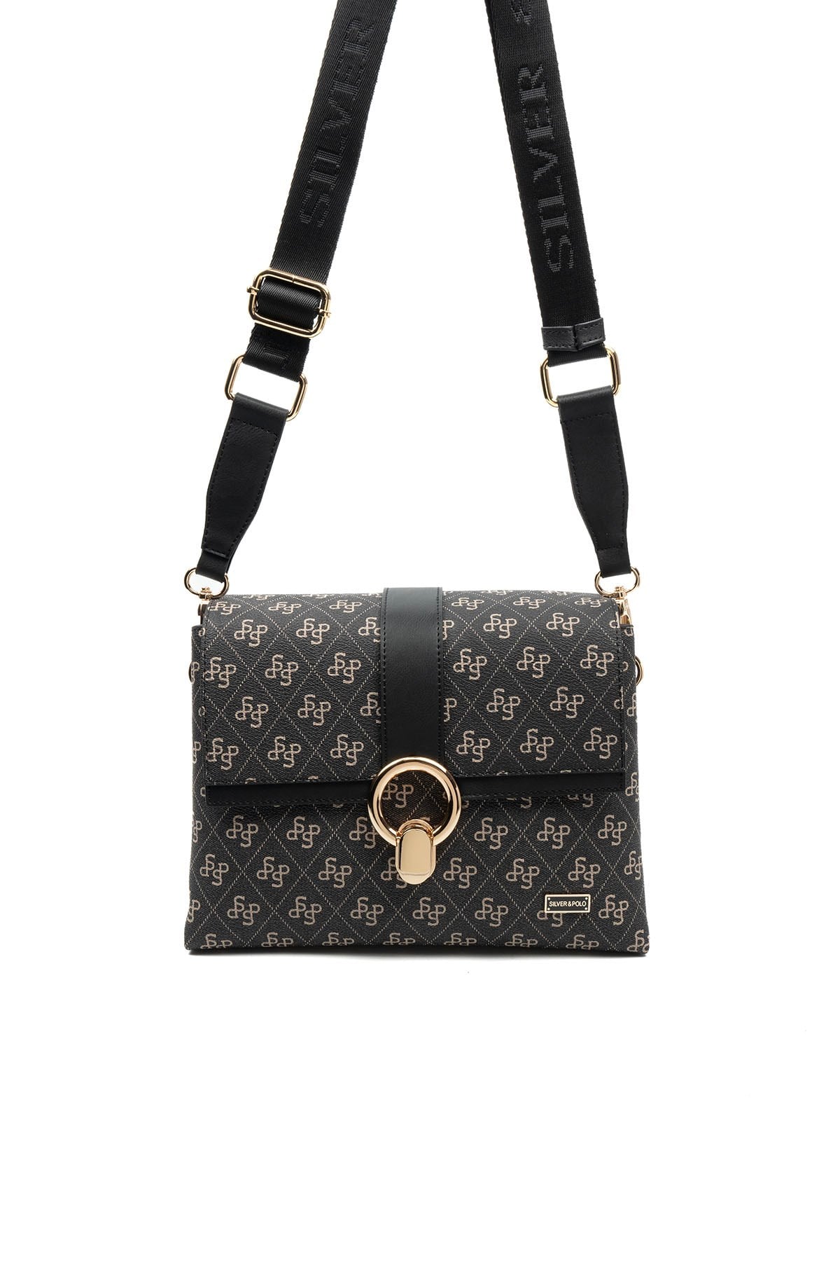 Silver & Polo SP1275 Kadın Çapraz Çanta Monogram Füme-Siyah