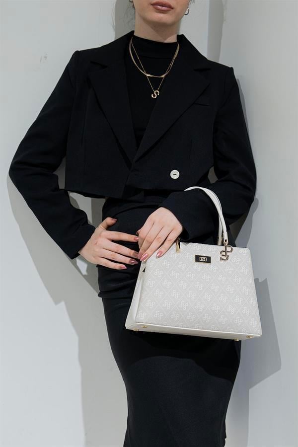 Silver & Polo SP1098 Kadın El Çantası Monogram Taş-Kemik
