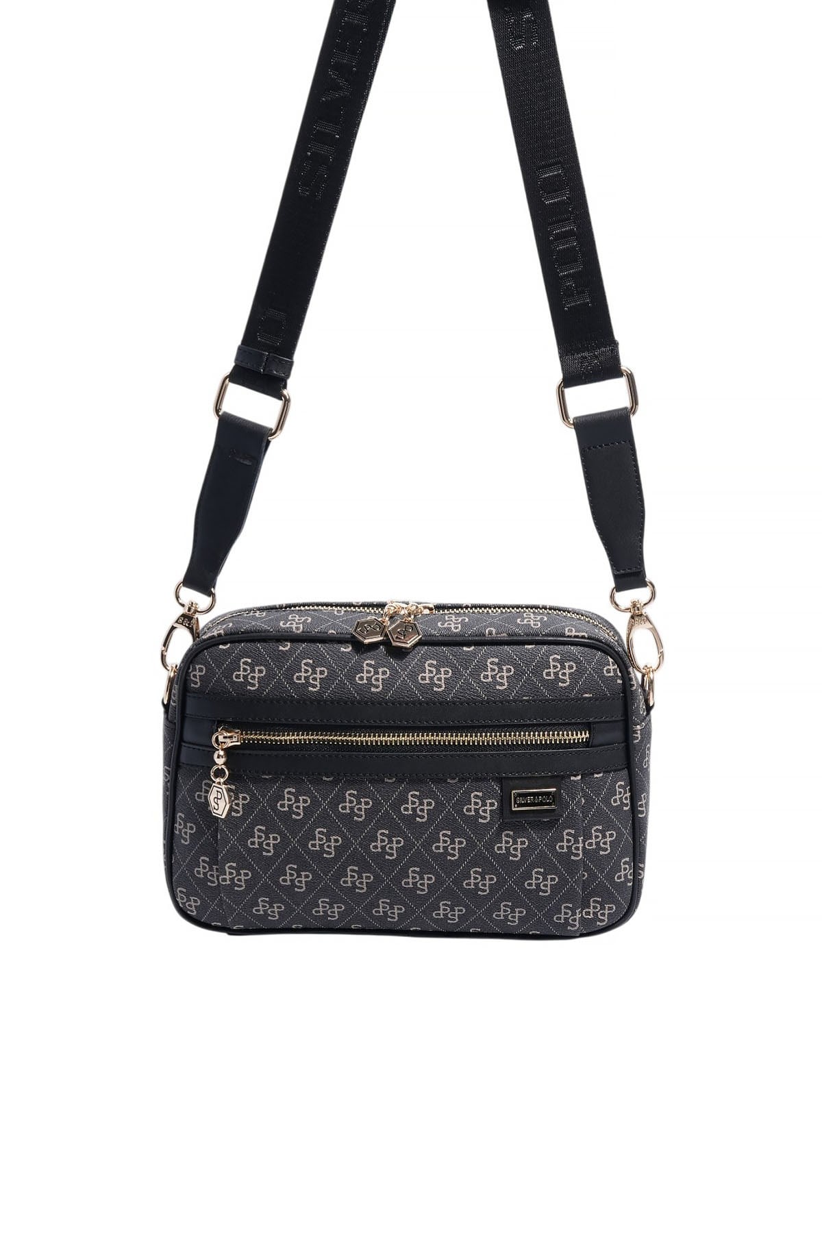Silver & Polo SP1280 Kadın Çapraz Çanta Monogram Füme-Siyah