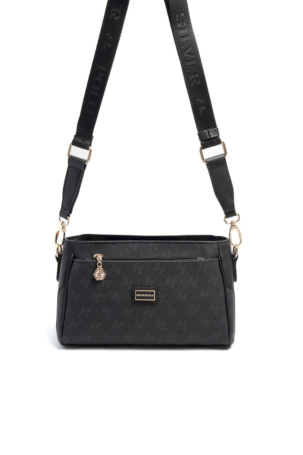 Silver & Polo SP1273 Kadın Çapraz Çanta Monogram Siyah-Siyah