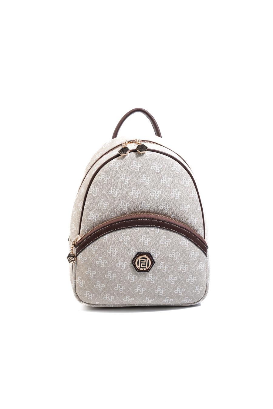Silver Polo SP945 Kadın Sırt Çantası Monogram Taş-Kahve