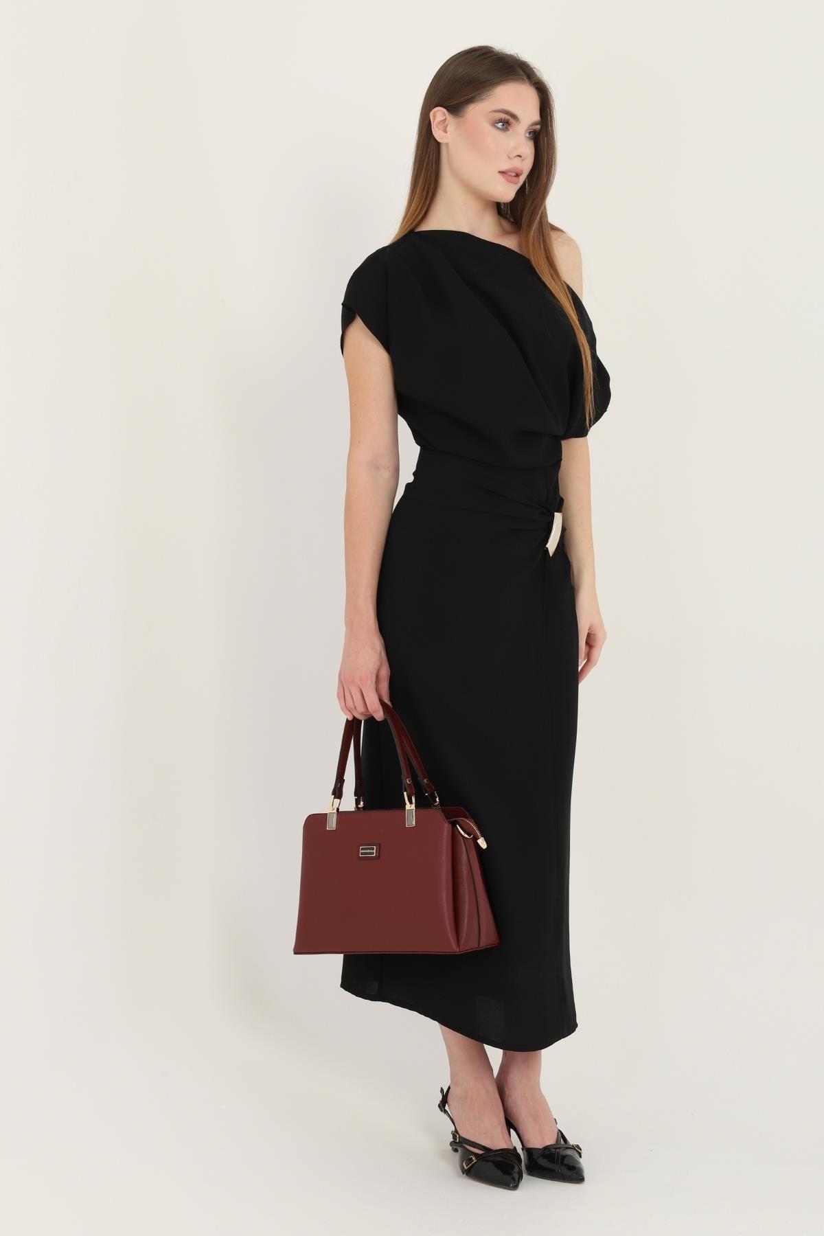 Silver & Polo SP972 Kadın El Çantası Düz Bordo-Bordo