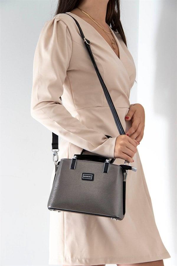 Silver & Polo SP987 Kadın El Çantası Düz Platin-Siyah