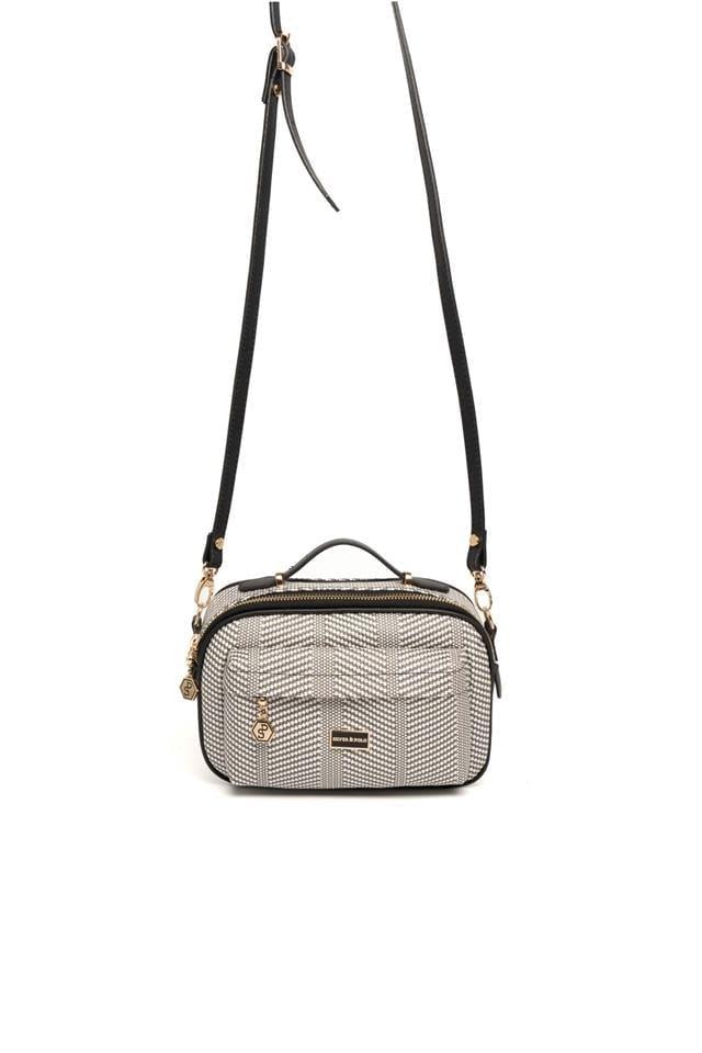 Silver & Polo SP1186 Kadın Çapraz Çanta Hasır Siyah Beyaz-Siyah