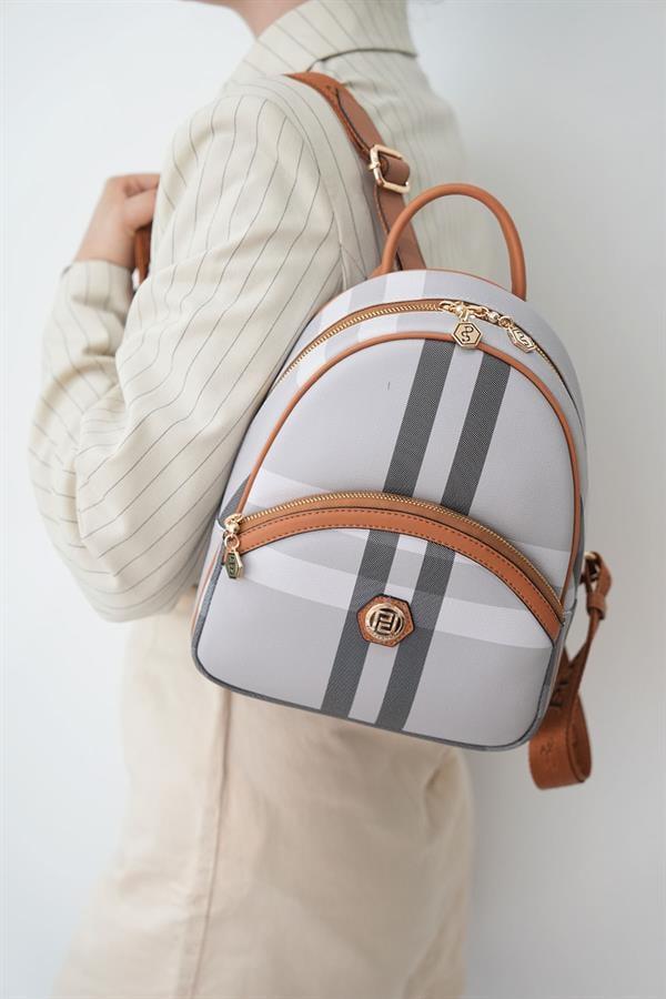 Silver & Polo SP945 Kadın Sırt Çantası Ekose A.Gri-A.Taba