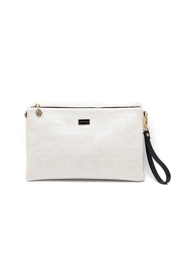 Silver & Polo SP1034 Kadın Portföy & Clutch Logolu Sedef-Siyah