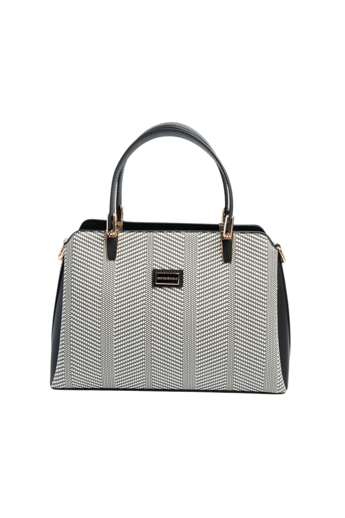 Silver & Polo SP9721 Kadın El Çantası Hasır Siyah Beyaz-Siyah
